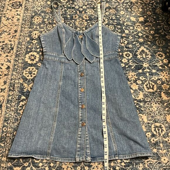 7 For All Mankind Blue Bow Button Front Denim Dress Contemporary Festival - Picture 8 of 16